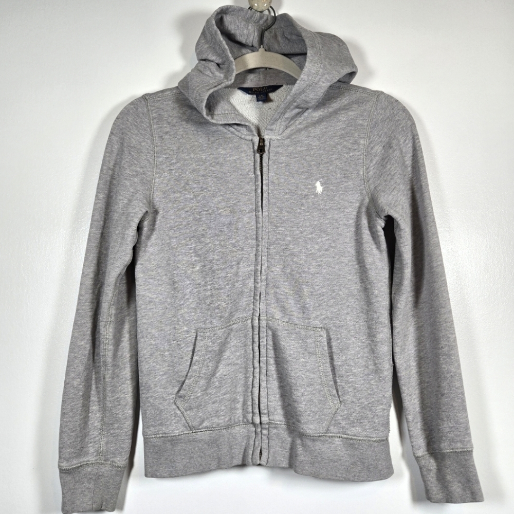 Polo Ralph Lauren Heather Gray Sweatshirt Full Zip Hoodie Jacket Big Boys Large
